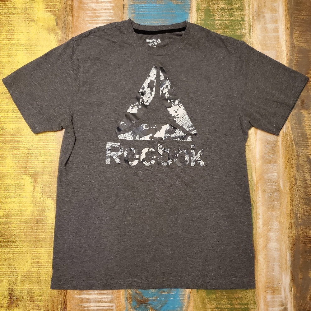 Reebok, Charcoal Heather Gray / Grey, Athletic Logo T-Shirt (Tee) - Men's Medium